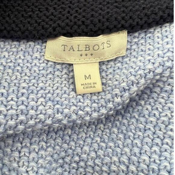 Talbots Blue Color Block Open Front Chunky Knit Cardigan Sweater Women's… - Picture 4 of 6